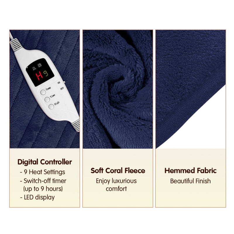 Laura Hill Heated Electric Blanket Coral Warm Fleece Winter Blue - NuSea