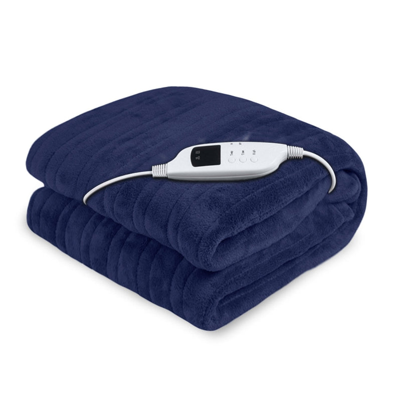 Laura Hill Heated Electric Blanket Coral Warm Fleece Winter Blue - NuSea