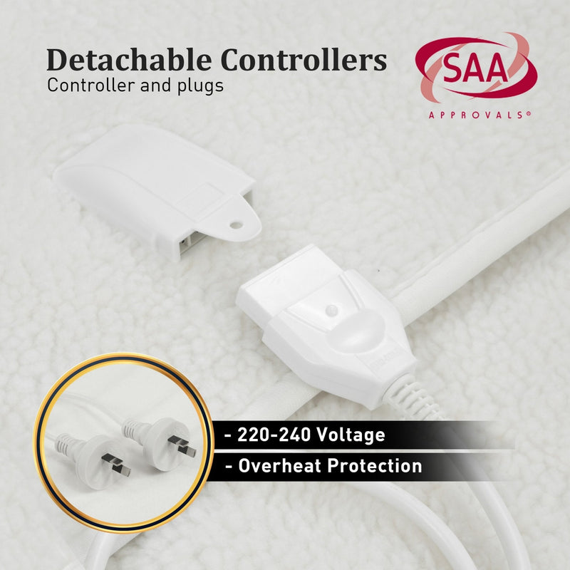 Laura Hill Heated Electric Blanket Double Size Fitted Fleece Underlay Winter Throw - White - NuSea