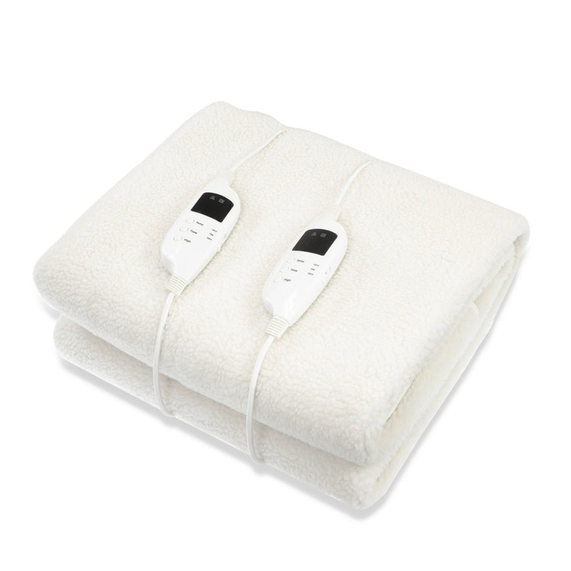 Laura Hill Heated Electric Blanket Double Size Fitted Fleece Underlay Winter Throw - White - NuSea
