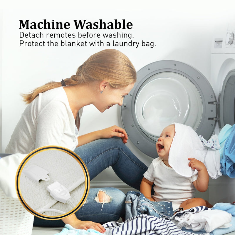 Laura Hill Heated Electric Blanket Double Size Fitted Polyester Underlay Winter Throw - White - NuSea