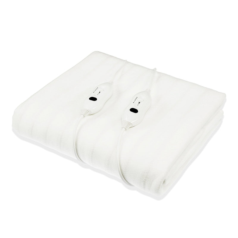 Laura Hill Heated Electric Blanket Double Size Fitted Polyester Underlay Winter Throw - White - NuSea