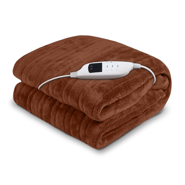 Laura Hill Heated Electric Blanket Throw Rug Coral Warm Fleece Brown - NuSea