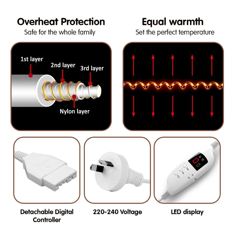 Laura Hill Heated Electric Blanket Throw Rug Coral Warm Fleece Brown - NuSea