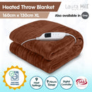 Laura Hill Heated Electric Blanket Throw Rug Coral Warm Fleece Brown - NuSea