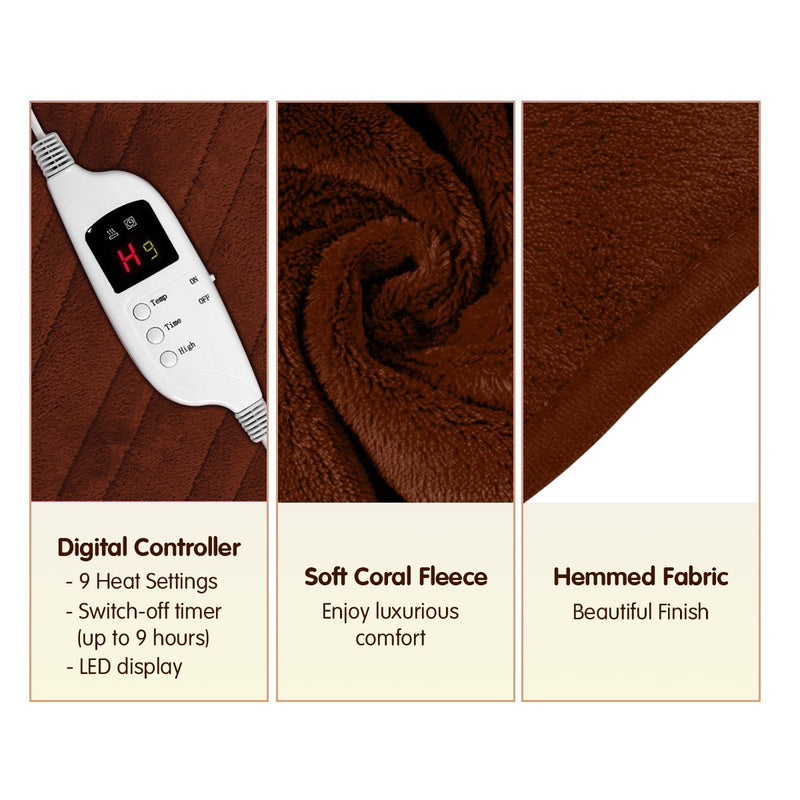 Laura Hill Heated Electric Blanket Throw Rug Coral Warm Fleece Brown - NuSea