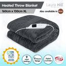 Laura Hill Heated Electric Blanket Throw Rug Coral Warm Fleece Grey - NuSea