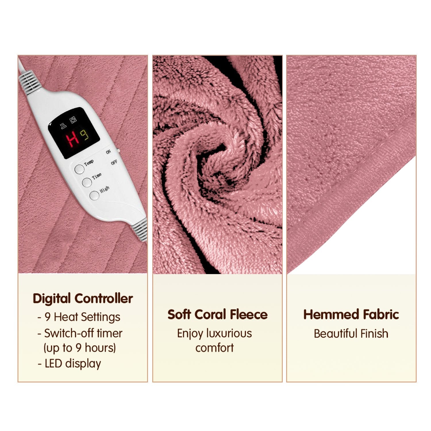 Laura Hill Heated Electric Blanket Throw Rug Coral Warm Fleece Pink - NuSea