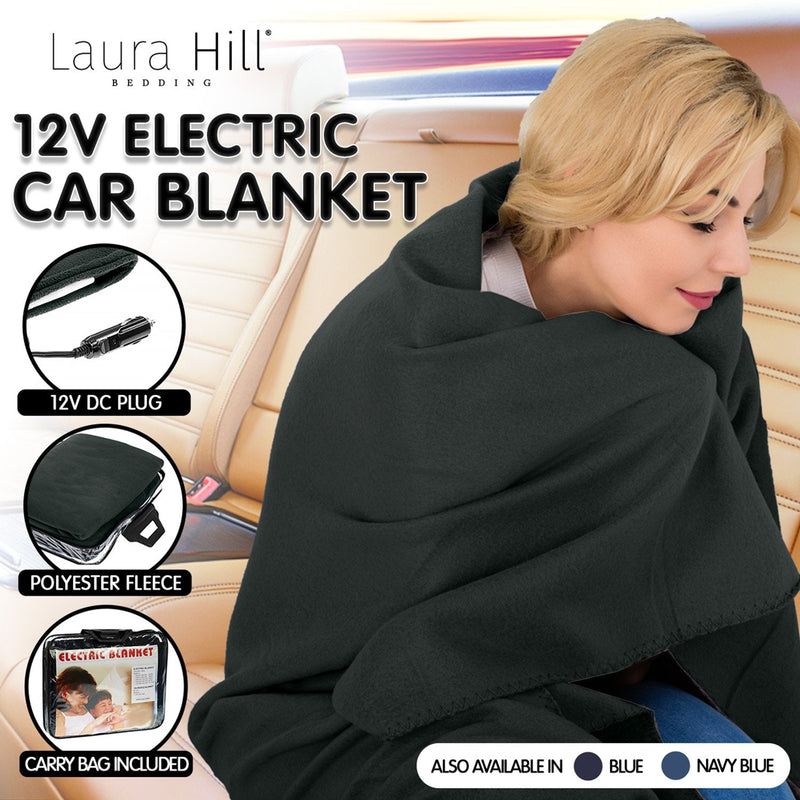 Laura Hill Heated Electric Car Blanket 150x110cm 12v - Black - NuSea