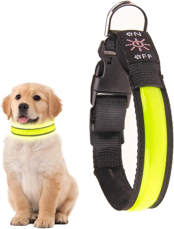 LED Dog Cat Collar USB Rechargeable Nylon Glow Flashing Light Up Safety Puppy - NuSea