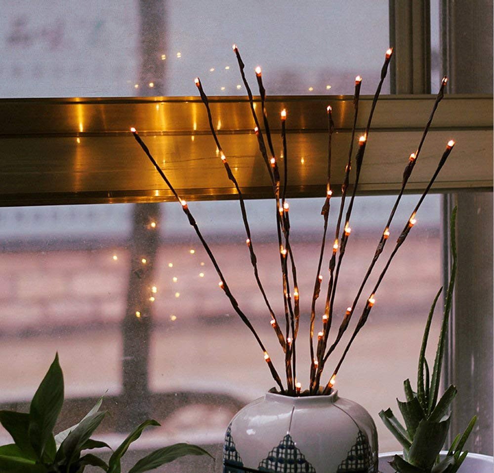 LED Light Bunch Stem - Warm White BATTERY fairy lights - 50cm high 20 bulbs/petals - NuSea