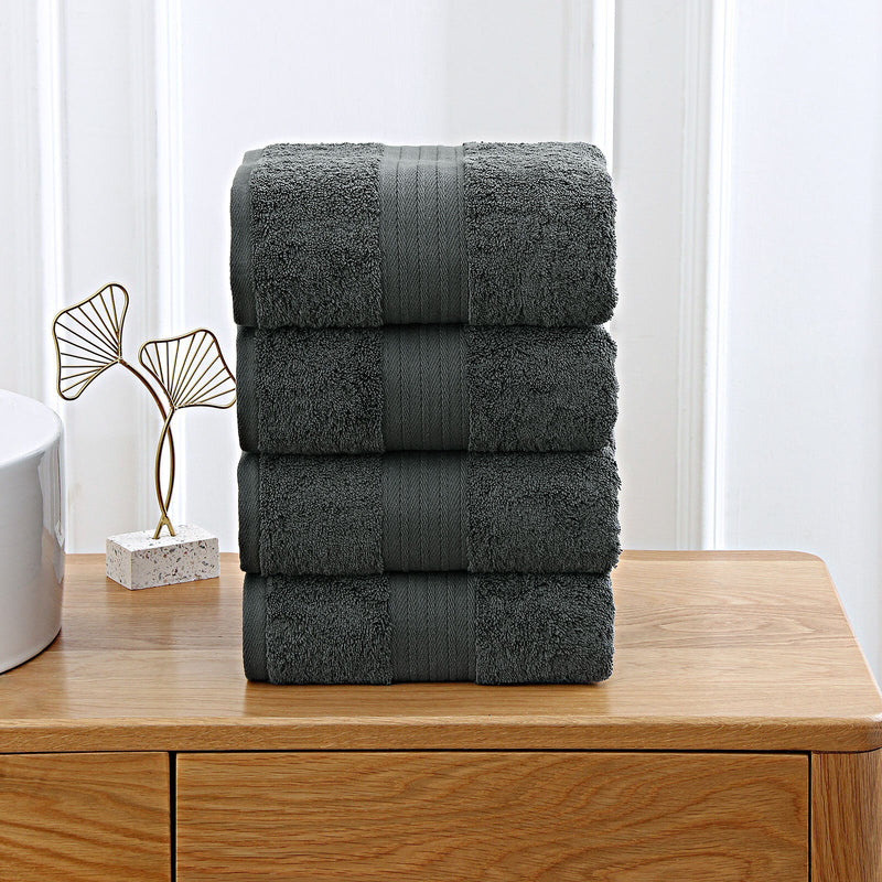 Linenland 4 Piece Cotton Bath Towels Set - Charcoal - NuSea