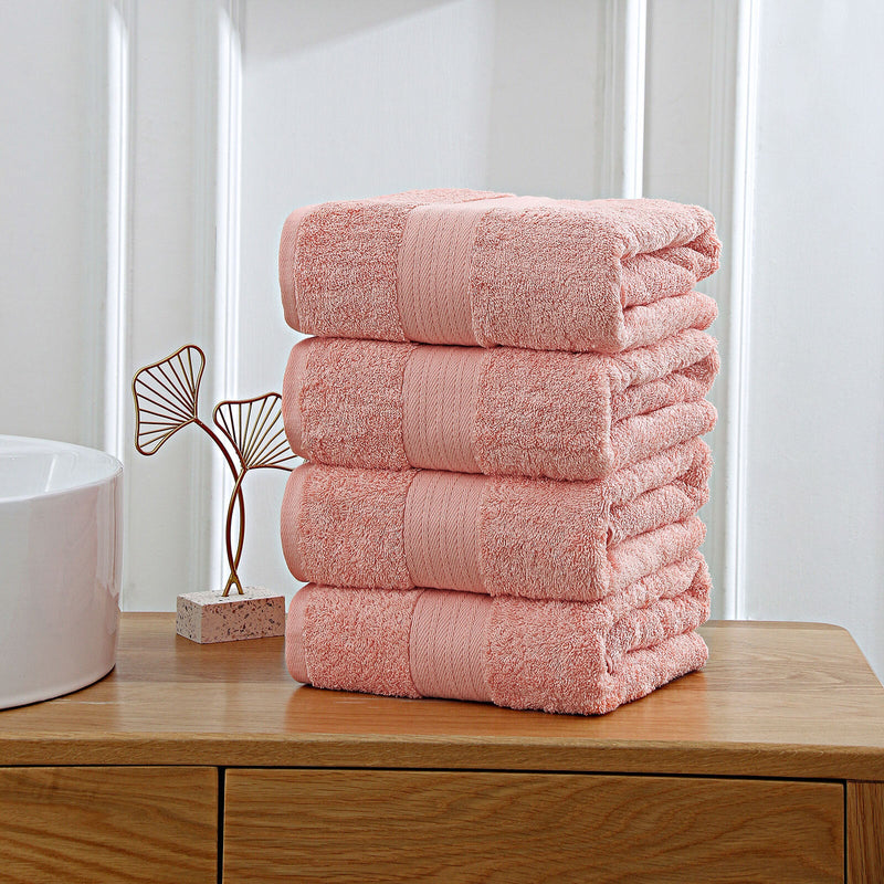 Linenland 4 Piece Cotton Bath Towels Set - Coral - NuSea