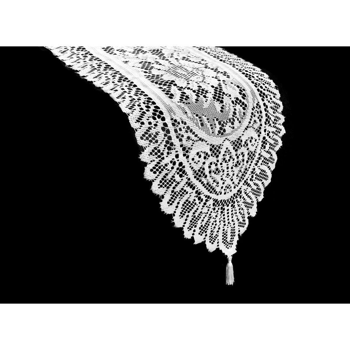 Logan White Lace Table Runner with Tassle 33 x 180 cm - NuSea