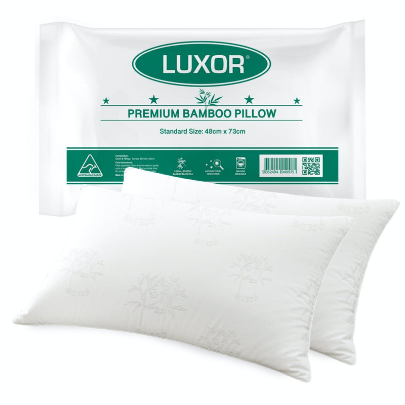Luxor Australian Made Bamboo Cooling Pillow Standard Size Twin Pack - NuSea