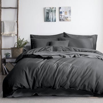 luxurious linen cotton quilt cover set king charcoal - NuSea