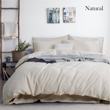 luxurious linen cotton quilt cover set king natural - NuSea