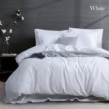 luxurious linen cotton quilt cover set king white - NuSea