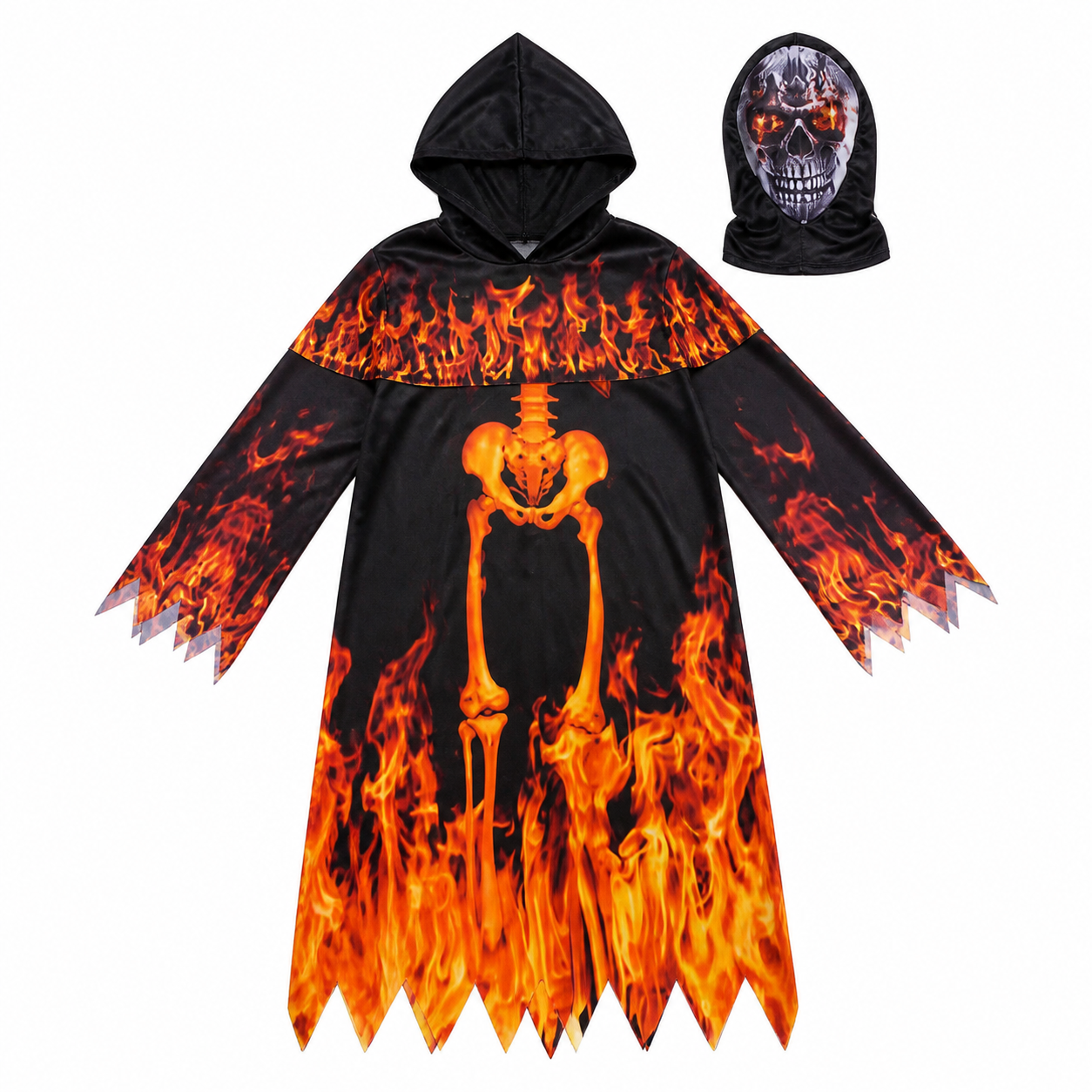 Kids’ Fire Skeleton Costume – Mask & Tunic white background product image