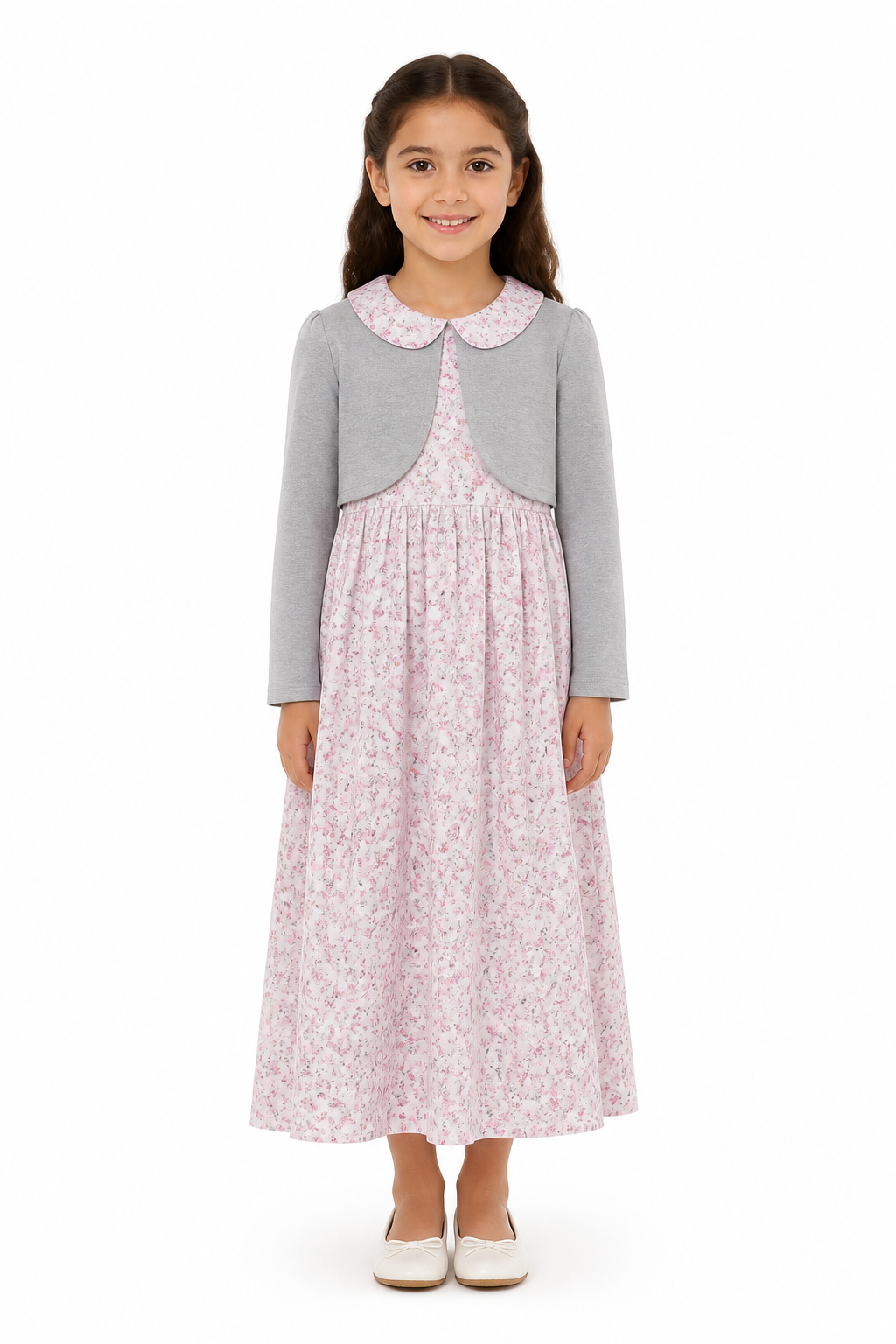 Kids’ Floral Grandma Dress Costume – Grey Jacket Look white background product image