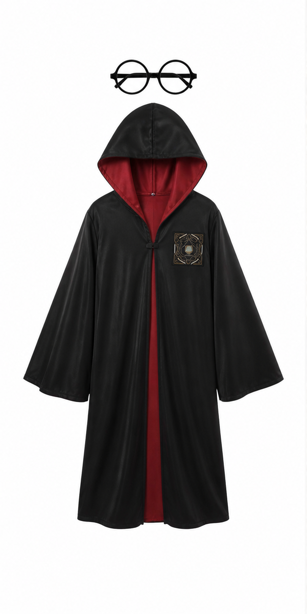 Kids’ Black & Red Hooded Robe Costume white background product image