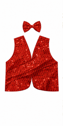 Kids’ Red Sequin Bow Tie & Vest Set white background product image