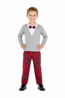 Kids’ Red Plaid Grandpa Costume – Top, Bow Tie & Pants white background product image