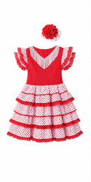 Kids’ Spanish Dancer Costume – Ruffle Dress & Flower white background product image
