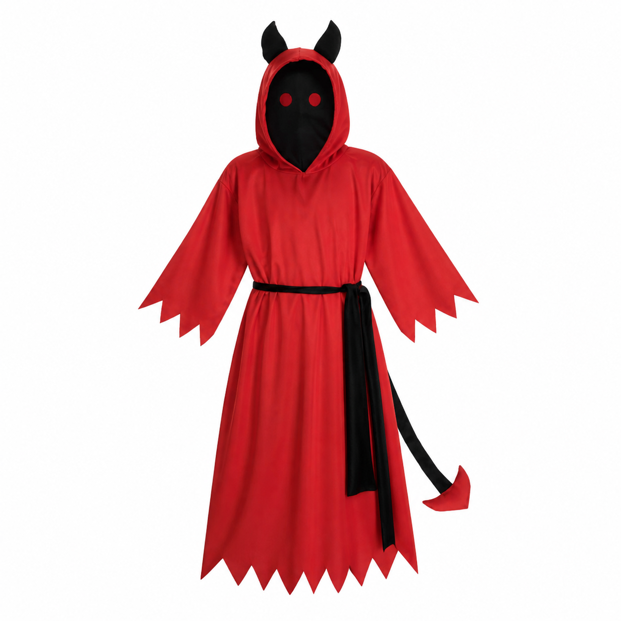 Kids’ Red Devil Robe Costume – Hood, Tunic & Tail white background product image
