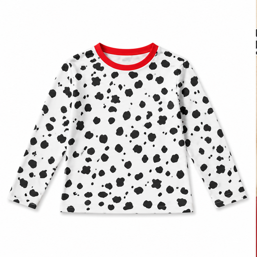 Kids’ Dalmatian Spot Long Sleeve Top white background product image