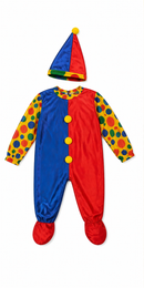 Kids’ Blue & Red Clown Costume – Jumpsuit & Hat white background product image
