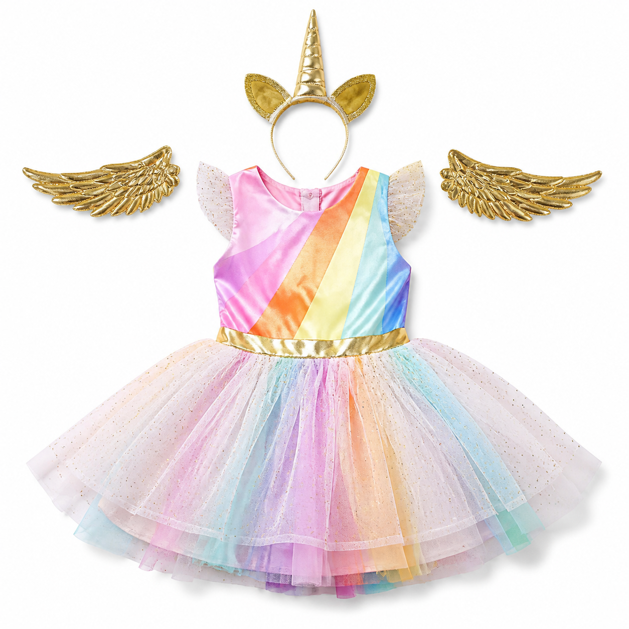 Kids’ Rainbow Unicorn Princess Costume white background product image
