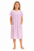Kids’ Pink Floral Grandma Moo Moo Dress Costume white background product image