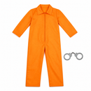 Kids’ Orange Prisoner Costume – Jumpsuit & Toy Cuffs white background product image