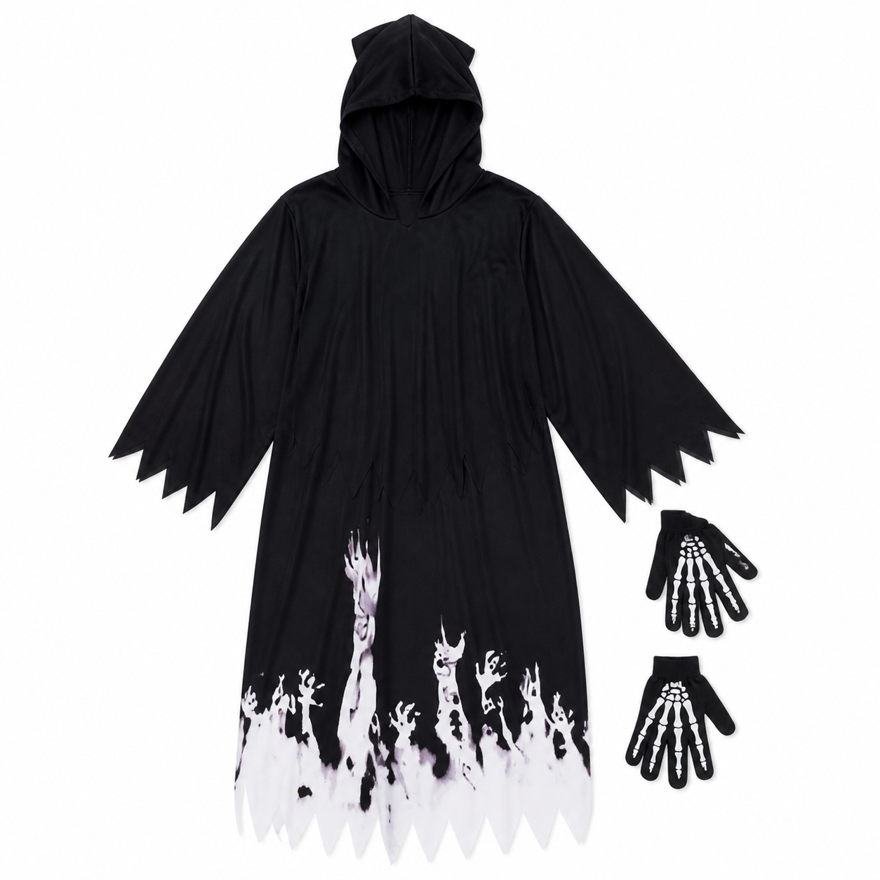 Kids’ Glow Skull Reaper Costume – Hood, Robe & Gloves white background product image