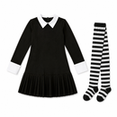 Kids’ Dark School Girl Costume – Dress & Striped Stockings white background product image
