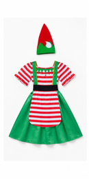 Kids’ Christmas Elf Girl Costume – Dress & Hat white background product image