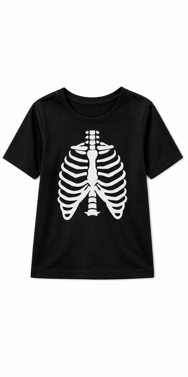 Kids’ Black Skeleton Print Costume Top white background product image