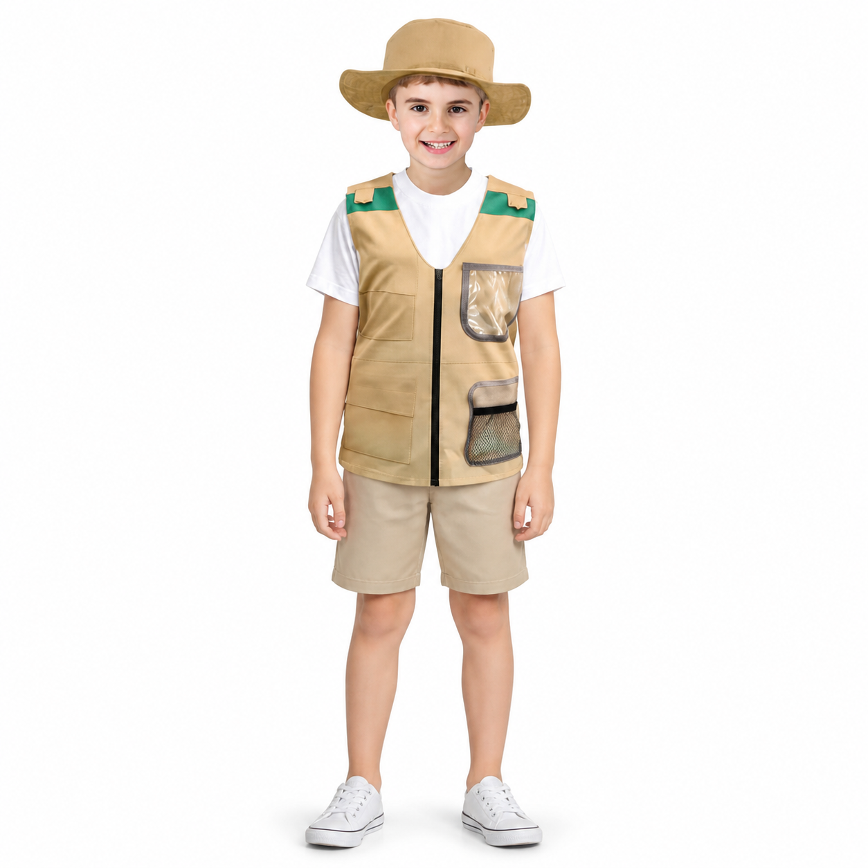 Kids’ Explorer Vest Costume – Safari Hat & Pocket Vest white background product image