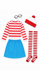 Kids’ Red & White Stripe Girl Costume Set white background product image