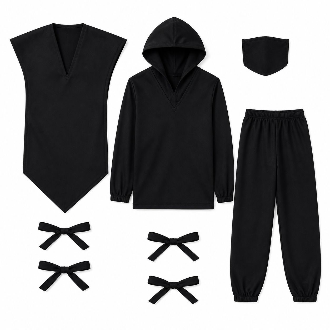 Kids’ Black Ninja Costume – Seven-Piece Set white background product image