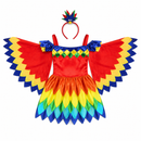 Kids’ Rainbow Parrot Costume – Dress, Wings & Headpiece white background product image