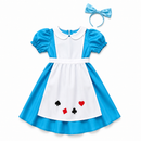 Kids’ Blue Wonderland Costume – Dress & Headpiece white background product image