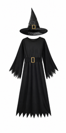 Kids’ Classic Black Witch Costume – Dress & Hat white background product image