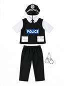 Kids’ Police Officer Costume – Hat, Vest Top & Handcuffs white background product image