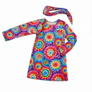 Kids’ Tie-Dye Hippie Costume – Dress & Headscarf white background product image