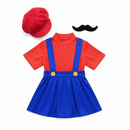 Kids’ Red Plumber Girl Costume – Dress, Hat & Moustache white background product image