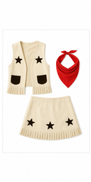 Kids’ Cowgirl Costume – Vest, Skirt & Neck Scarf white background product image