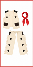 Kids’ Cowboy Costume – Vest, Chaps & Neck Scarf white background product image