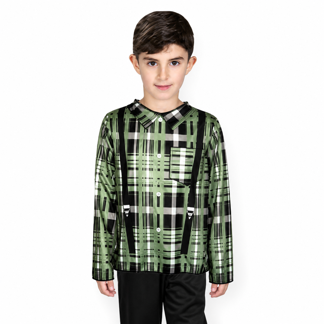 Kids’ Green Checkered Costume Shirt white background product image
